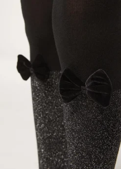 Panty Cashmere Efecto Calza Bicolor Con Lazo Y Glitter