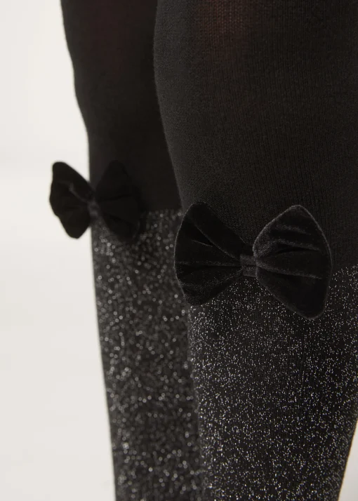 Panty Cashmere Efecto Calza Bicolor Con Lazo Y Glitter