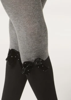 Panty Cashmere Efecto Calza Bicolor Con Lazo Y Glitter