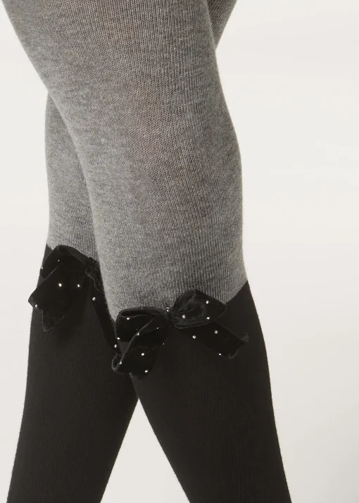 Panty Cashmere Efecto Calza Bicolor Con Lazo Y Glitter
