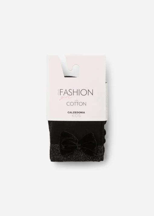 Panty Cashmere Efecto Calza Bicolor Con Lazo Y Glitter