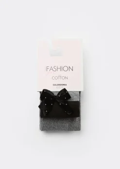 Panty Cashmere Efecto Calza Bicolor Con Lazo Y Glitter
