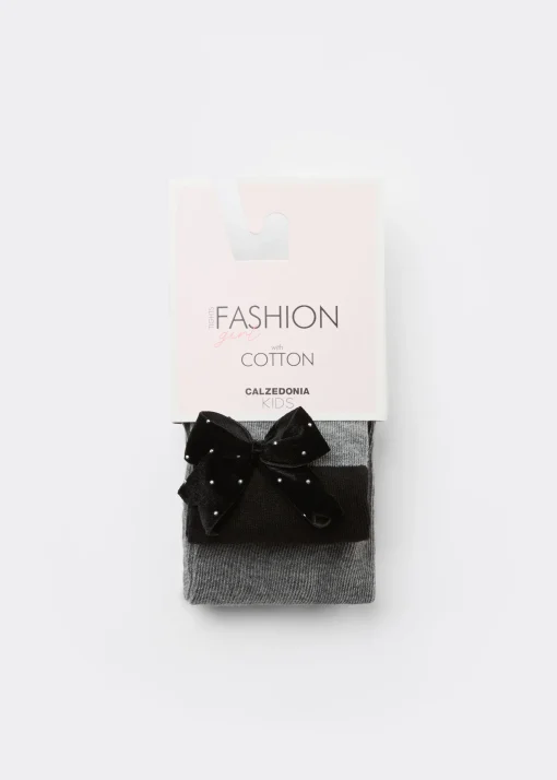 Panty Cashmere Efecto Calza Bicolor Con Lazo Y Glitter