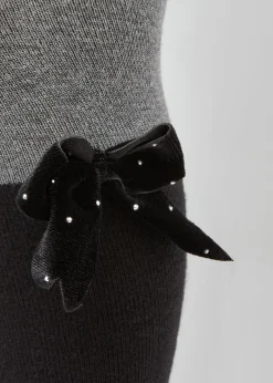 Panty Cashmere Efecto Calza Bicolor Con Lazo Y Glitter
