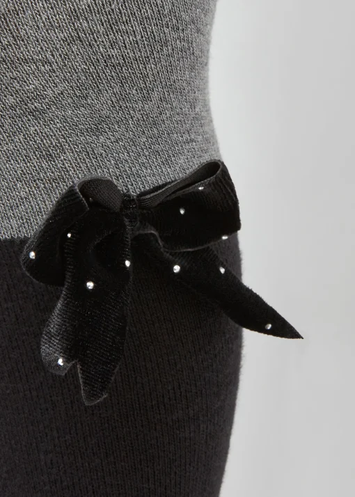 Panty Cashmere Efecto Calza Bicolor Con Lazo Y Glitter