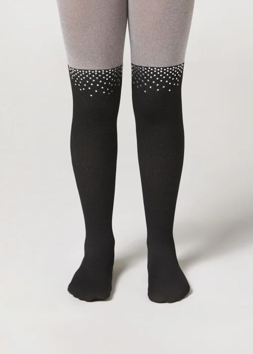 Panty Efecto Calza Bicolor Con Strass