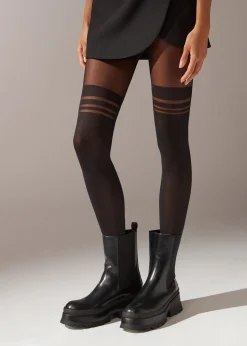 Panty Efecto Calza Con Detalle Rayas