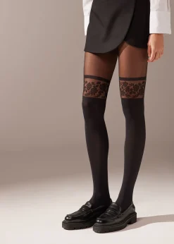 Panty Efecto Calza Con Detalle Flores