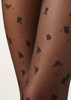 Panty Transparente De Tul Con Microestampado De Rosas